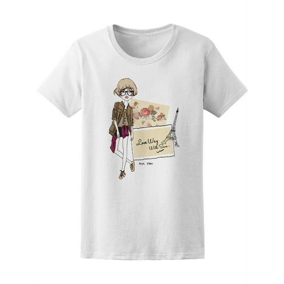 Paris Fashion Sketch Girl Women T-Shirt - Image by Shutterstock, Female Large