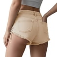thumbnail image 5 of Sokhug Women's Denim Shorts High Waist Side Lace Up Tie Fringe Hem Solid Color Casual Beach Summer Shorts Pants, 5 of 5