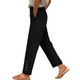 thumbnail image 3 of Nhthy Women's Trendy Summer Side Button Linen Long Pants, Capri Length Tapered Leg Elastic Waist Casual Trousers Black M, 3 of 7