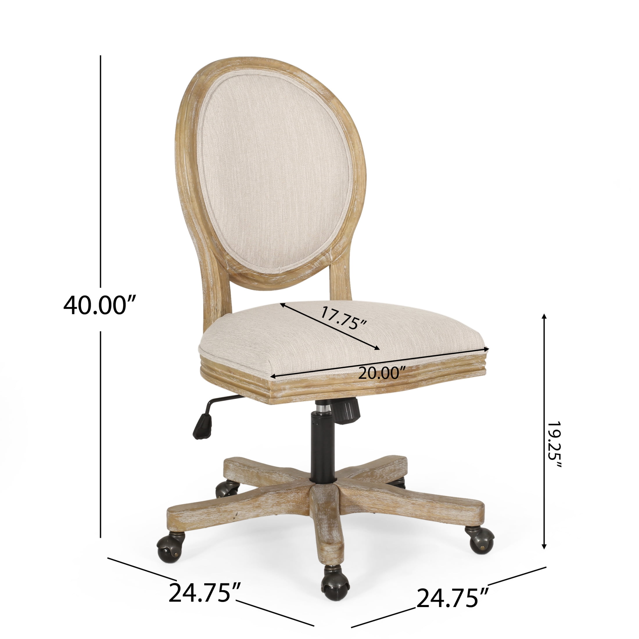Elliston Upholstered Swivel Office Chair, Beige and Natural