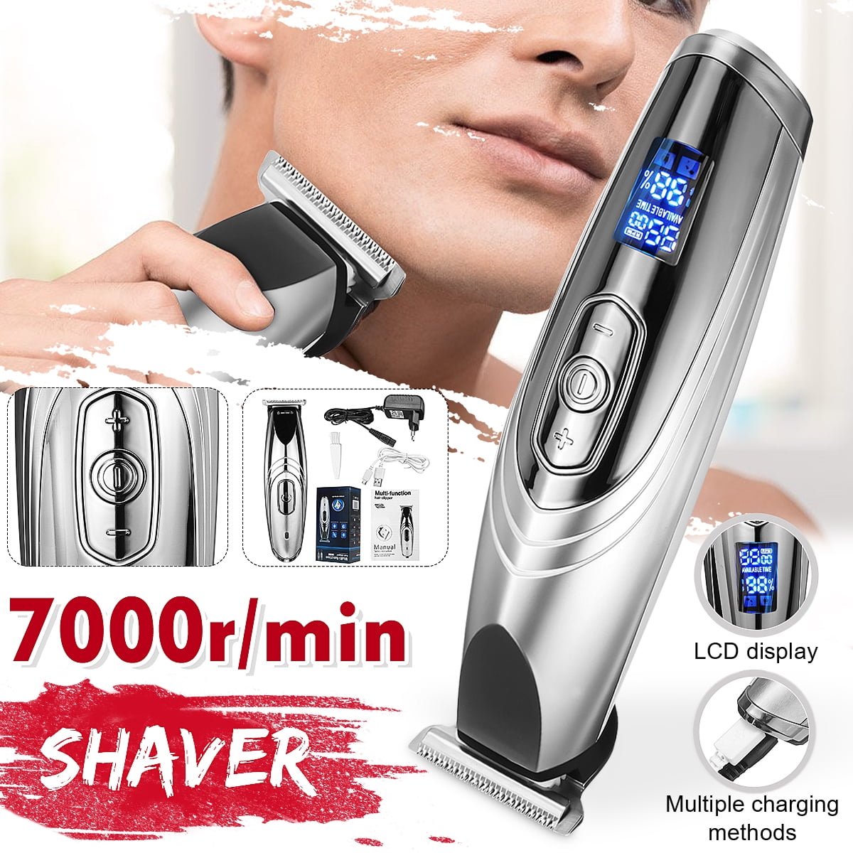 Generic 7000r Min Mens Electric Hair Clipper Cordless Barber Trimmer Beard Shaver Razor Cutter Lcd Other