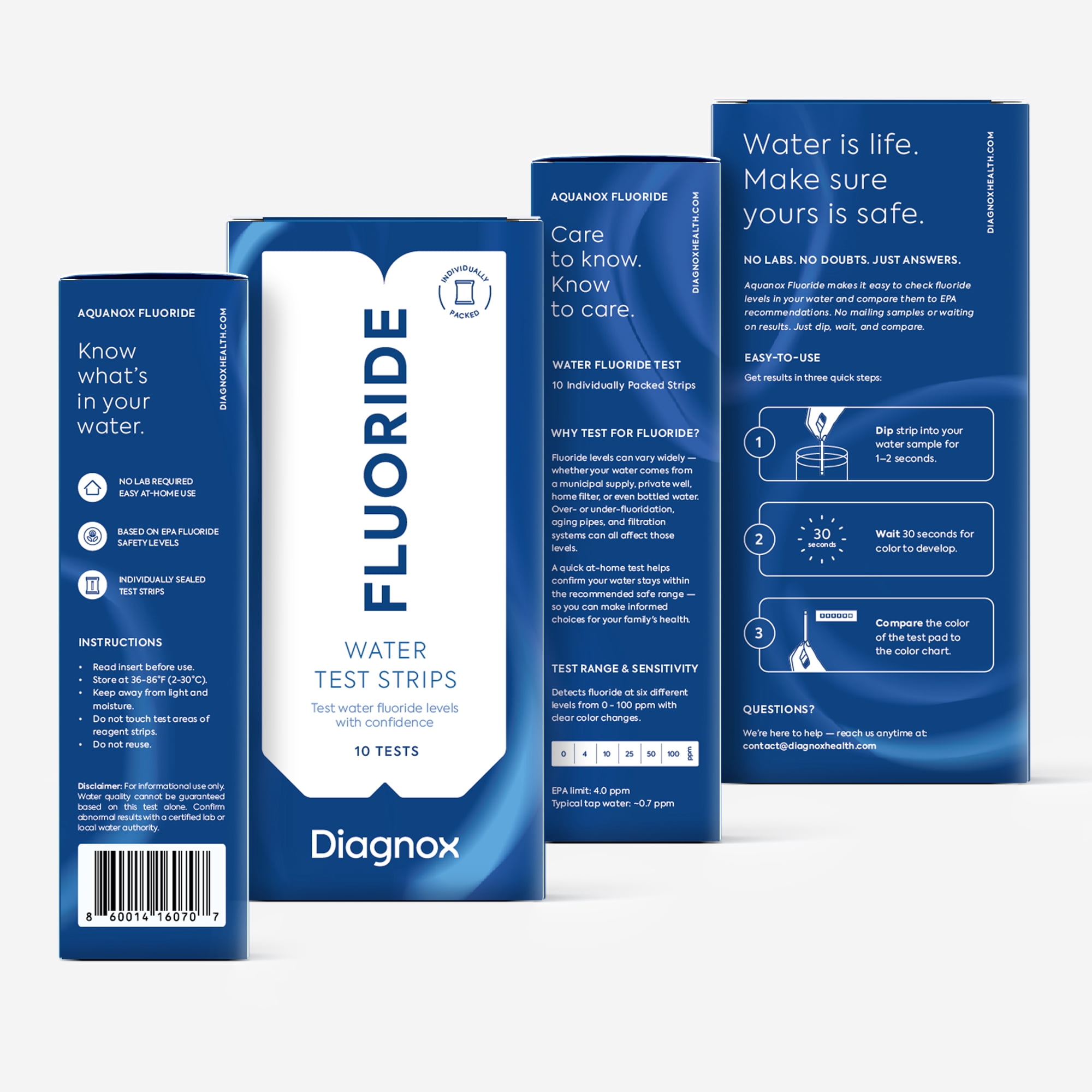 Diagnox Aquanox Fluoride Drinking Water Test, Individually Packaged and Clinical Grade, 10 Count