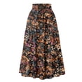 thumbnail image 2 of Women's Floral Midi Skirt, Drawstring High Waist Tiered Pleated Skirt, Casual Boho Skirt for Vacation, Daily Wear and Spring Outfits,Coffee,S, 2 of 7