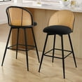 thumbnail image 2 of Foreate Rattan Swivel Barstools Set of 3, 29" Seat Bar Height, Upholstered Boucle Fabric Modern Kitchen Island Stools Bar Chairs w/ Mid-Back Metal Legs, 2 of 12