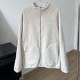 thumbnail image 2 of CHGBMOK Women Fleece Jacket Stand Collar Long Sleeve Full Zip Lightweight Coat Casual Loose Fit Outerwear with Pockets, 2 of 6