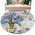 thumbnail image 2 of Blue Tulip 6ft Round Rugs, Vintage Spring Floral Retro Art Butterfly Wooden Washable Non-Slip Area Rugs for Living Room Bedroom Kitchen, Low Pile Dining Room Kicthen Circle Carpet, Indoor Floor Rug, 2 of 9