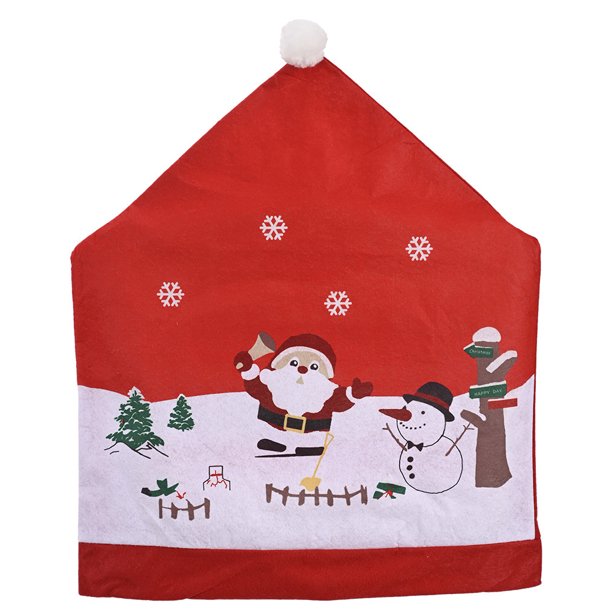 Moyic Cubierta de la silla de Navidad Papá Noel Muñeco de nieve Comedor Accesorios Rojo Lindo Muebles Funda de protección para suministros de Año Kits de decoración para fiestas Moyic HA070239-00B