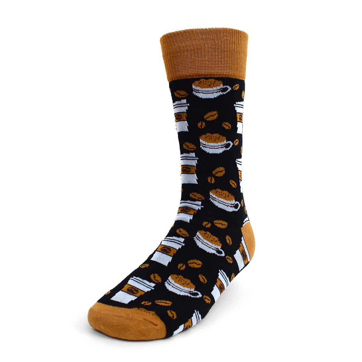 Urban-Peacock Men's Novelty Fun Crew Socks for Dress or Casual - Coffee - Black with Brown Trim