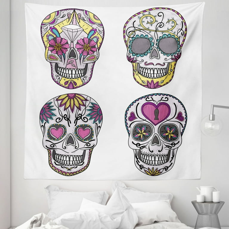 Sugar Skull Tapestry Colorful Ornate Mexican Sugar Shape Flower and Heart Pattern Calavera Humor Fabric Wall Hanging Decor for Bedroom Living Room Dorm 5 Sizes Multicolor by Ambesonne Walmart