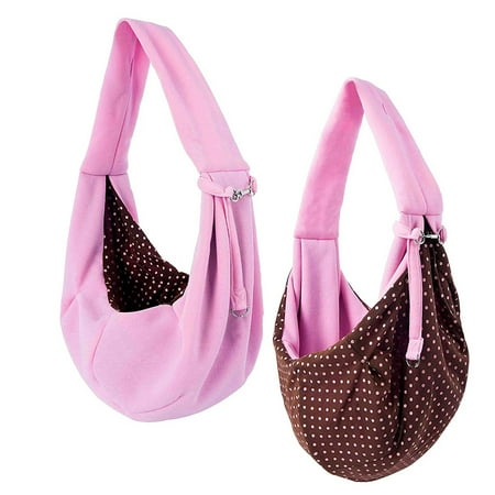 LNGOOR Hands-free Reversible Small Dog Cat Sling Carrier Bag Travel Tote Soft Comfortable Puppy Kitty Rabbit Double-sided Pouch Shoulder Carry Tote Handbag Pink