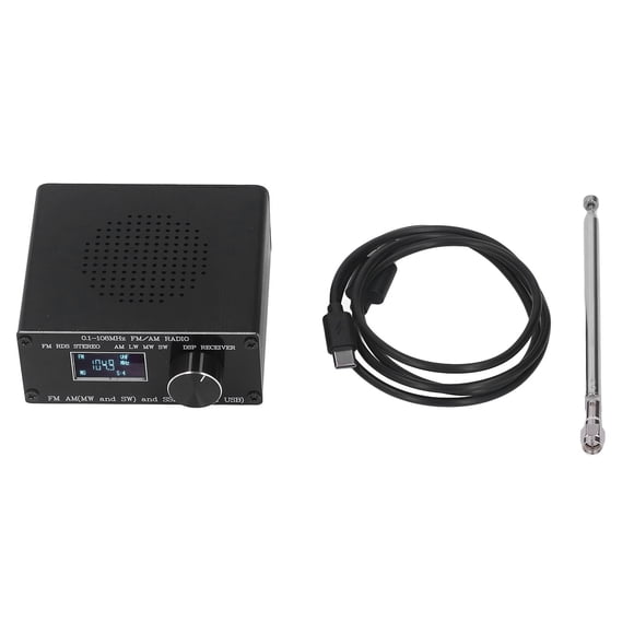 Receptor de radio de banda completa FM AM SSB, pantalla de 0,96 pulgadas, kit de accesorios de carga USB SMA