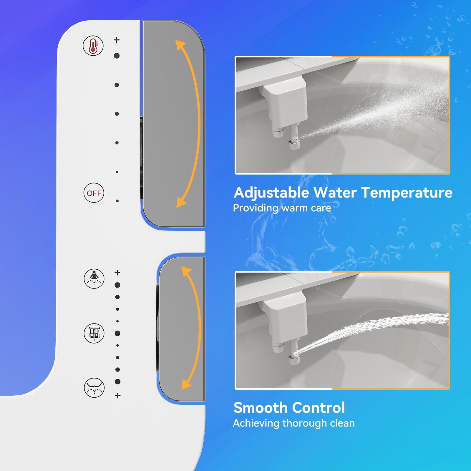 HOROW Luxury Slim Attachable Bidet Fresh Water Spray Kit with Hot Water, Dual Retractable Nozzles, Knob Control in White