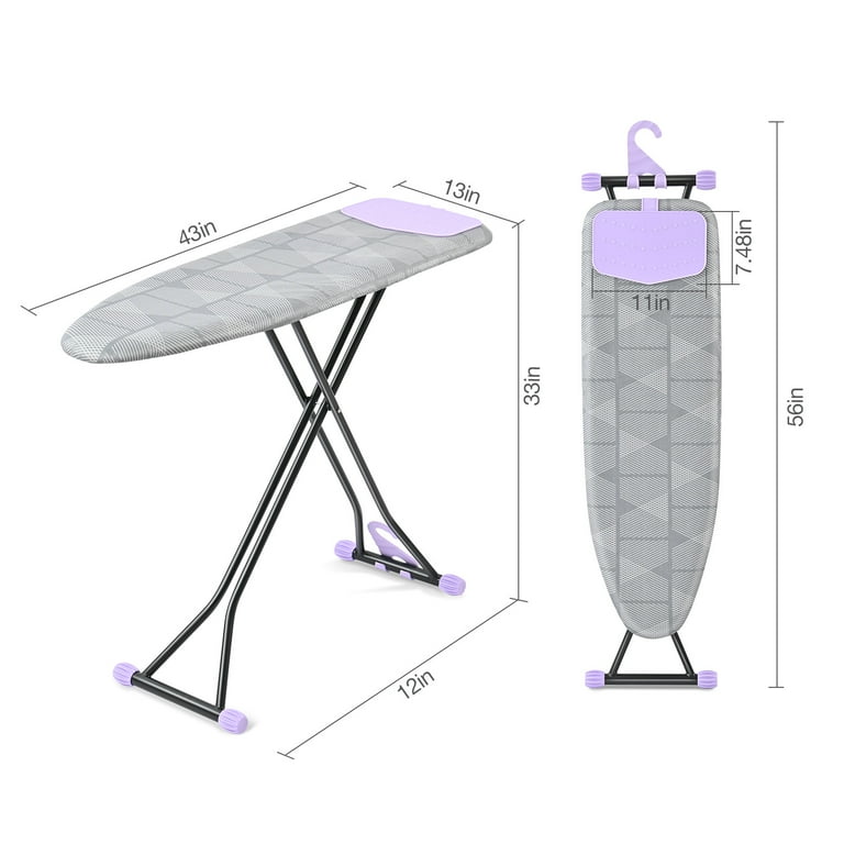 Kitsure Adjustable Height Folding Ironing Board - Full Size, Sturdy, With Cover & Heat Rest, Grey