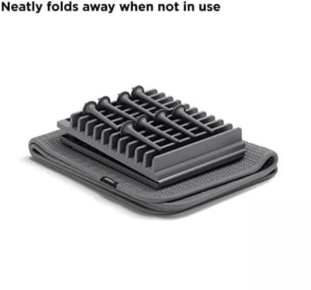 Udry Dish Rack with Movable Pegs and Microfiber Drying Mat – Space-Saving Design Folds Up for Easy Storage, Basic Rack, Dark Grey