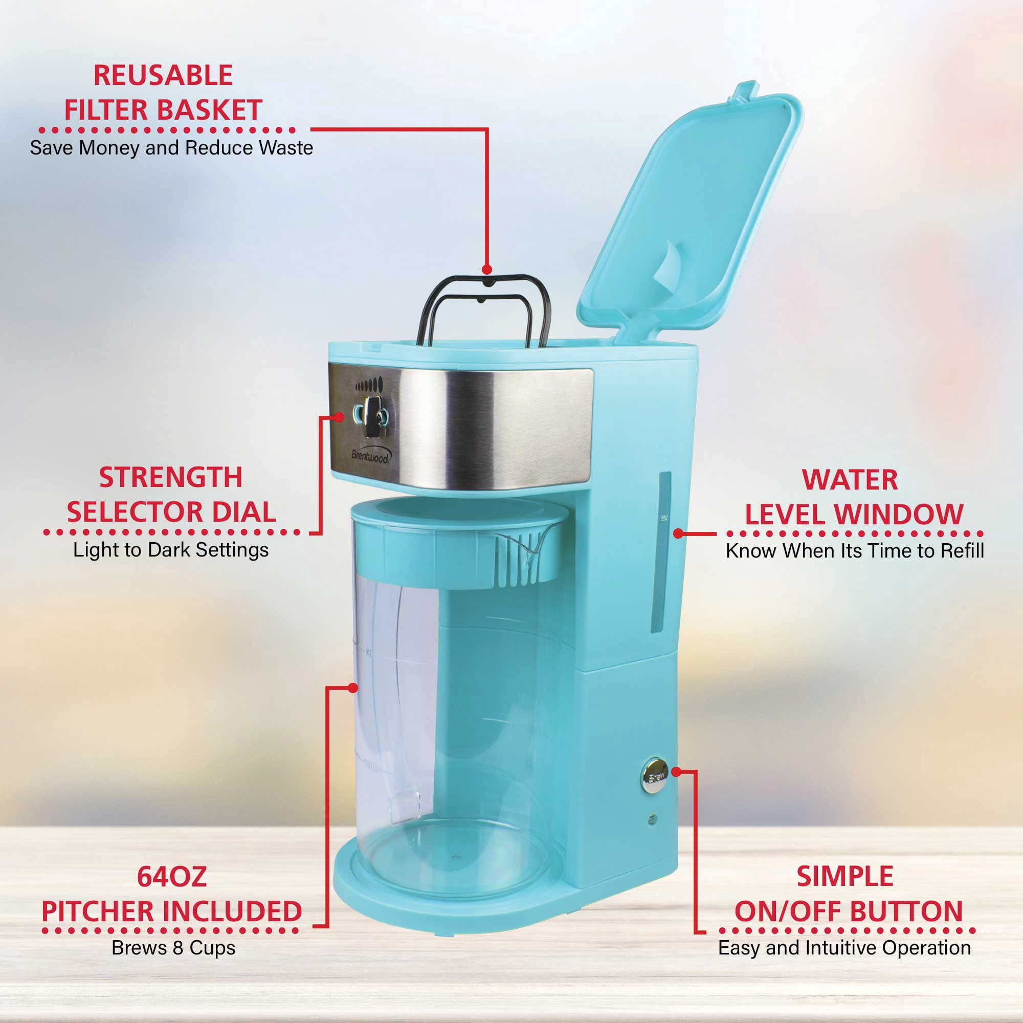 Brentwood Iced Tea and Coffee Maker (Blue), KT-2150BLPT