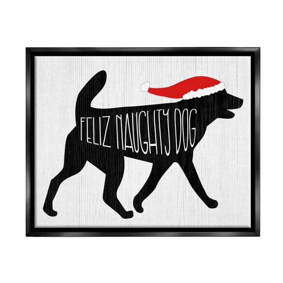 Feliz Naughty Dog Funny Pet Holiday Graphic Art Jet Black Framed Art Print Wall Art