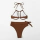 thumbnail image 4 of Gibobby Conjunto de Traje de Baño para Mujer Traje de baño de talle de color sólido para mujer con y almohadillas para el pecho Conjunto de bikini sexy h(Café,G), 4 of 5