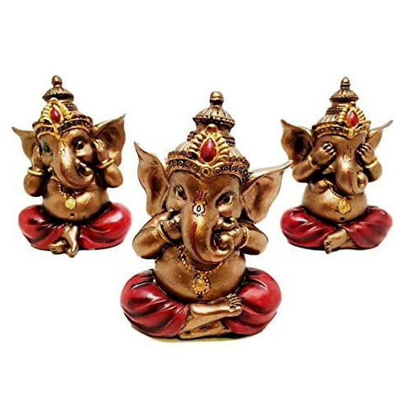 Set of Three Ganesha See Hear Speak No Evil Decorative Shelf Sitter Figurines