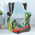 thumbnail image 4 of Cartoon Soft Flannel Fleece Throw Blanket, Various Animals Riding on Train in the Park with Mountains Illustration, Cozy Plush for Indoor and Outdoor Use, 50" x 70", Multicolor, by Ambesonne, 4 of 5