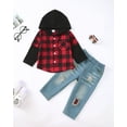 thumbnail image 4 of 12 Months Baby Boys Clothes 18 Months Boys Fall Winter Pant Set Toddler Boys Long Sleeve Hooded Plaid Top Jeans Pants 2PCS Outfits Set Red, 4 of 10