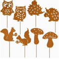 thumbnail image 1 of Decorative Garden Stakes Metal Rust Look With Hedgehog And Owl Designs For Outdoor Indoor Use 8 Piece Set, 1 of 3