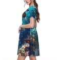 thumbnail image 2 of Naloa Underwater Fish Turtle Print Womens Summer A-Line Dress with Pockets,Short Sleeve Dresses,Flowy Beach Swing Dress for Vacation Travel, 2 of 6
