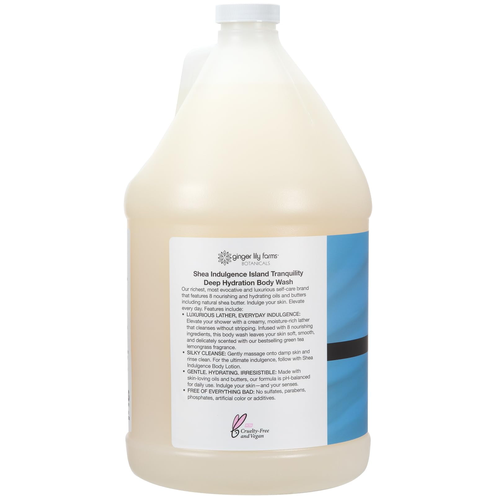 Ginger Lily Farms Botanicals Shea Indulgence Deep Hydration Body Wash, Island Tranquility, 100% Vegan & Cruelty-Free, Green Tea & Lemongrass Scent, 1 Gallon (128 fl oz) Refill