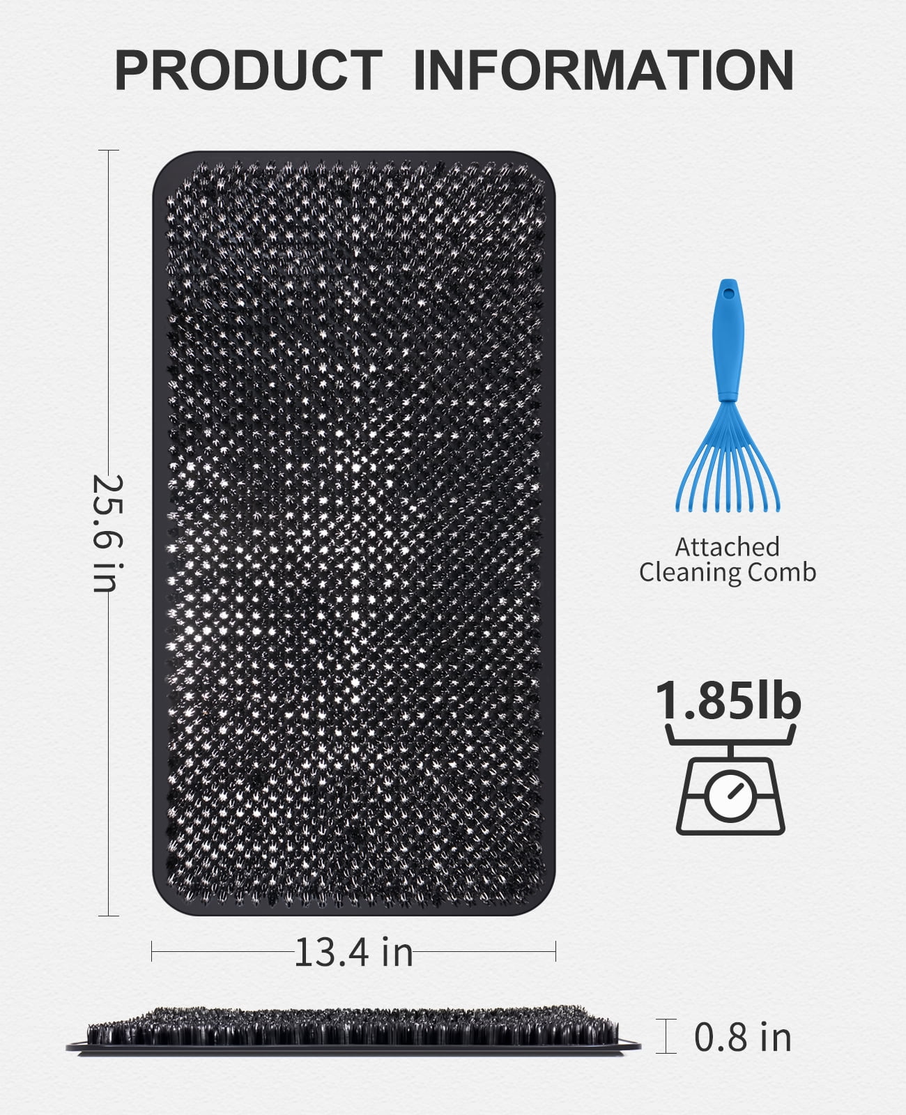 OTHWAY Non Slip Grassy Bathtub Mat :25.6x13.4 inches Spa Foot Massage Bathroom Rug,Quick Drain Shower Floor Mat for Elderly Pregnancy & Families(Black)