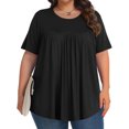 thumbnail image 6 of Hot days, bold styles. Olyvenn Plus Size Tops for Women Dressy Crew Neck Boho Summer Blouses Pleated Tunic Tops to Hide Belly Loose Fit Black XXXL, 6 of 8