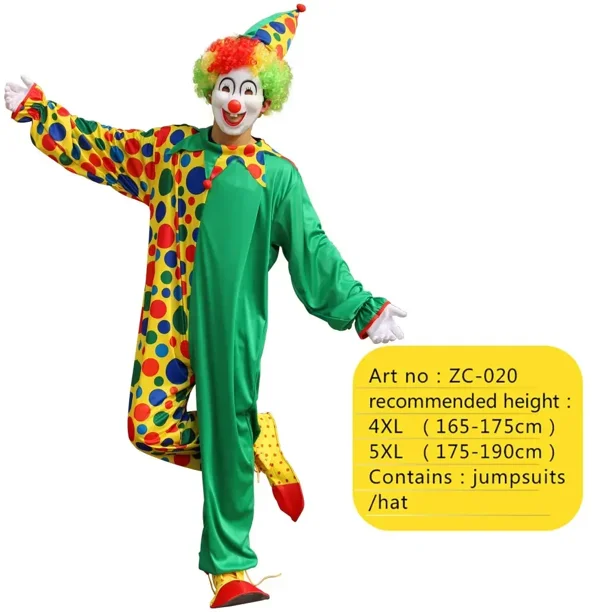 Disfraz de payaso de circo divertido para adultos, para fiestas, para hombres y mujeres, para fiestas de Navidad, actuaciones en el escenario, vestido de broma sin peluca
