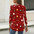 thumbnail image 4 of WTOBBY Women's Christmas Snowflake Tree Print V-Neck Decorative Button 3/4 Sleeve T-Shirt, Ladies Holiday Fashion Top for Seasonal Wear, Comfortable Casual Blouse,Red XL, 4 of 5