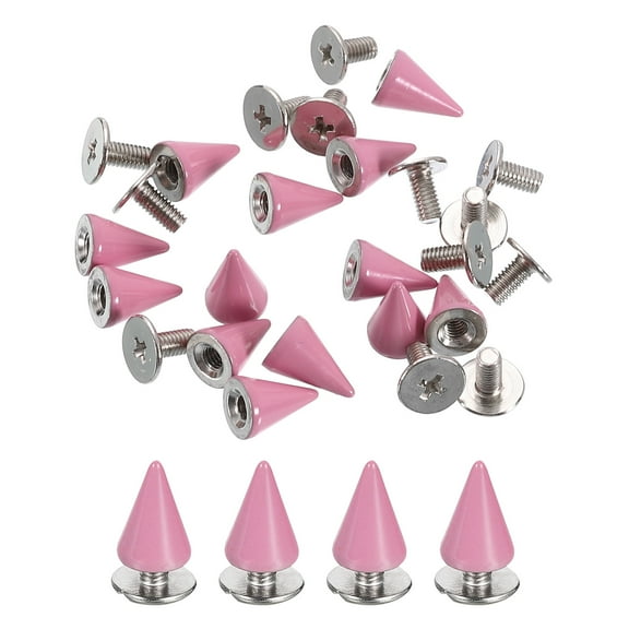 Uxcell 50 Sets Spikes and Studs, 7 x 10mm Cone Spikes Screw Back Studs Rivets, Cone Punk Spikes Rivet for Clothing Belts Bags DIY Leather Crafts, Pink