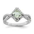thumbnail image 3 of 925 Sterling Silver Rhodium Green Quartz and Diamond Ring Size 7, 3 of 5