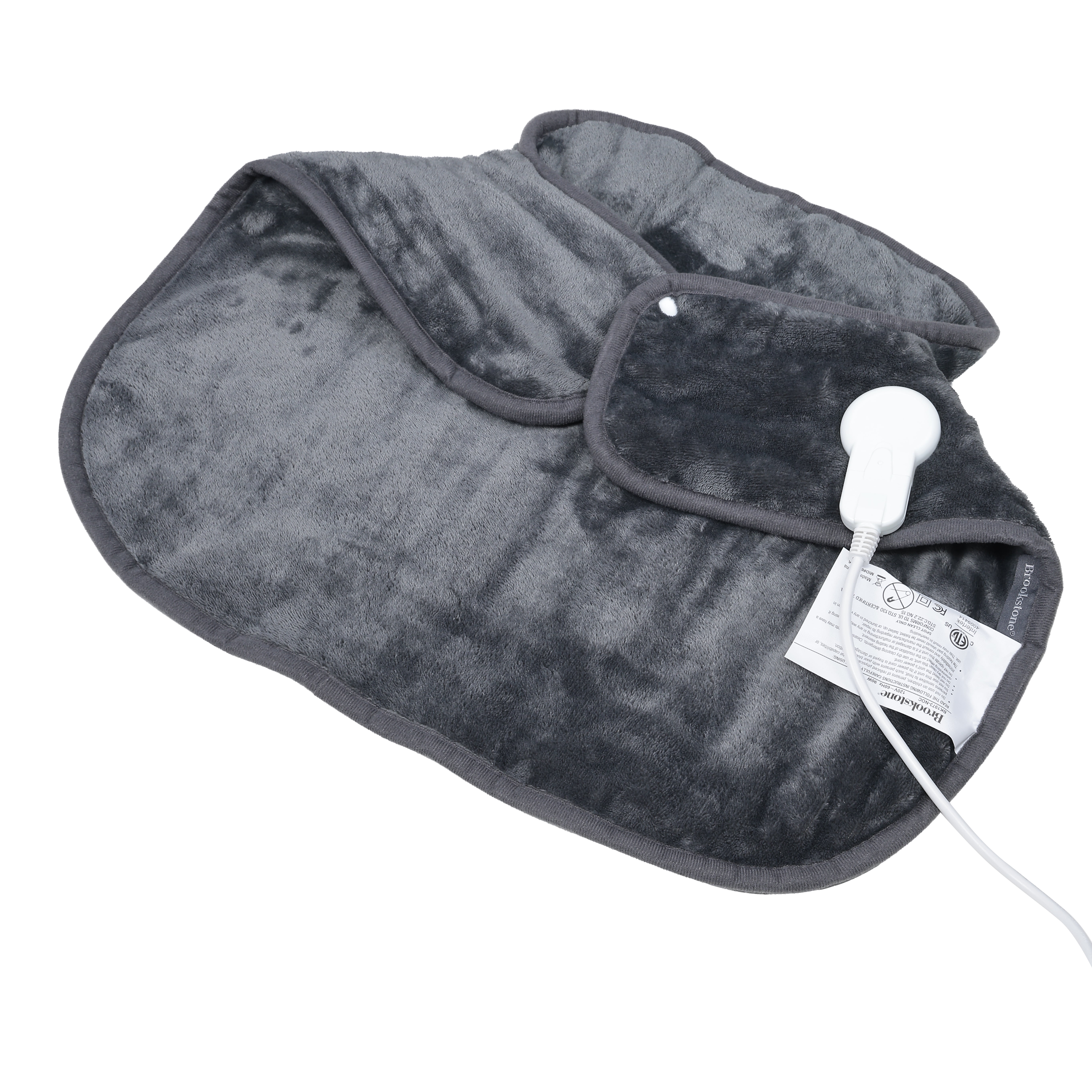 Brookstone Heated Weighted Neck & Shoulder Pad – 21” x 22" Electric Heating Pad for Neck, Shoulders & Upper Back, 4 Heat Settings, LCD Controller, Soft Plush Fabric, 2-Hour Auto Shut-Off