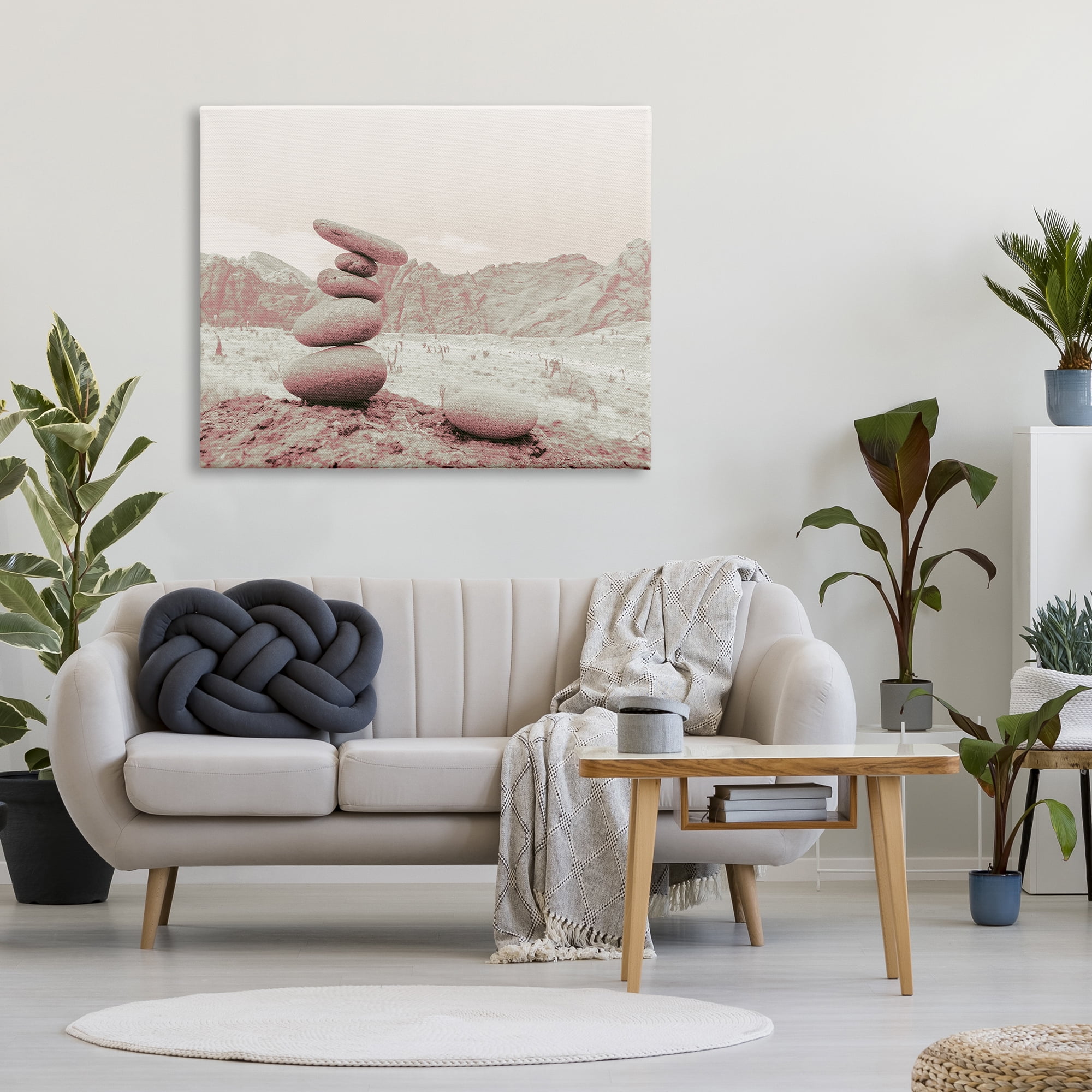 Stupell Industries Zen Rocks Stacked Desert Canyon Monochromatic Landscape Landscape Photography Gallery Wrapped Canvas Print Wall Art, 36 x 48