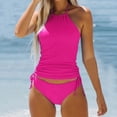 thumbnail image 3 of Akiihool Two Piece Tankini Swimsuit for Women High Neck Ruched Tummy Control Top with Bottom Bathing Suits (Hot Pink,S), 3 of 5