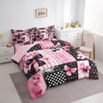 thumbnail image 2 of Manfei Cartoon Bowknot Bedding Comforter Set 7 Pieces for Girls Teens,Kids Geometric Plaid Chic Flowers Full Bedding Set,Pink Reversible,Lightweight Room Decor, 2 of 7