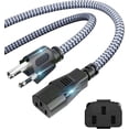 thumbnail image 1 of Cable de alimentación RIKSOIN Cable de alimentación AC de 3 pines, 5 m, nailon trenzado, 10 A, 1 of 7