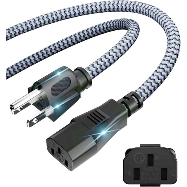Cable de alimentación RIKSOIN Cable de alimentación AC de 3 pines, 5 m, nailon trenzado, 10 A