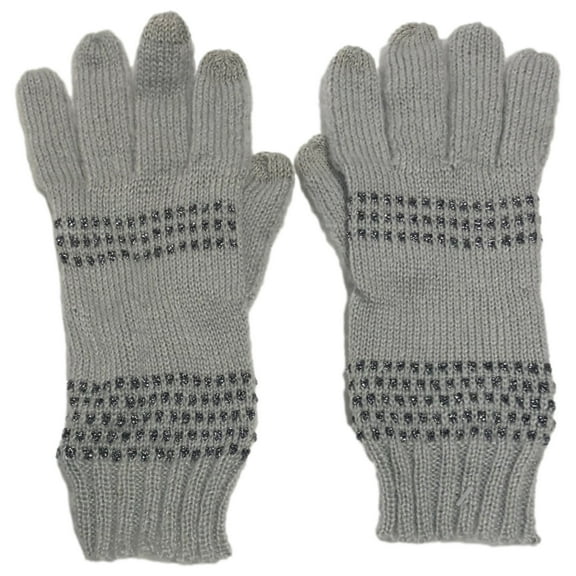 Simply Vera Wang Womens Gray & Silver Sparkle Stripe Knit Texting & Tech Gloves