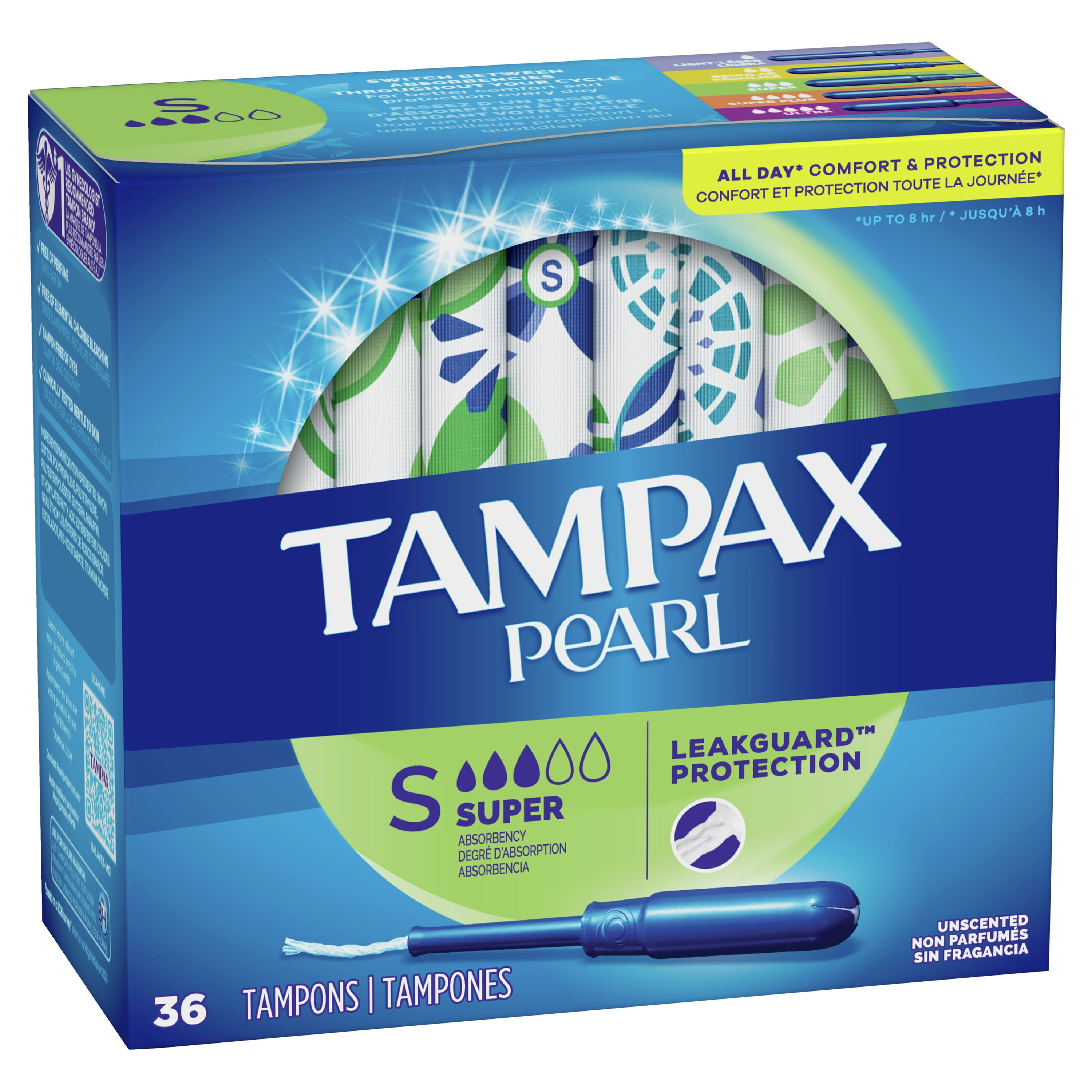  Tampax Pearl Tampons Super Plus Absorbency, with Leakguard  Braid, Unscented, 50 Count : Health & Household