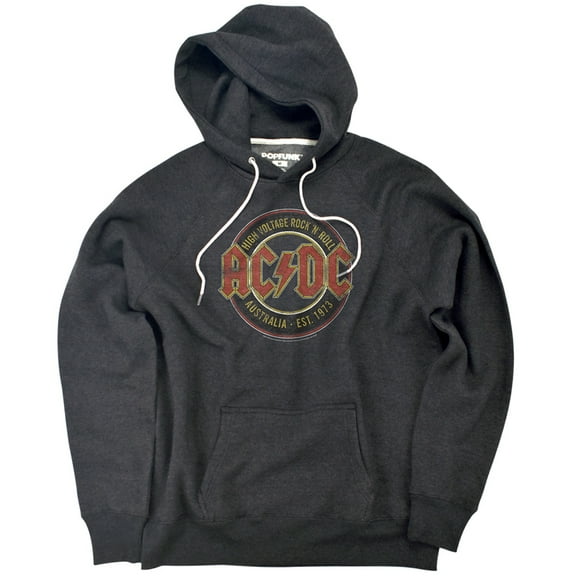 ACDC Est. '73 Unisex Adult Slim Fit Pull-Over Heather Hoodie, Charcoal, Small