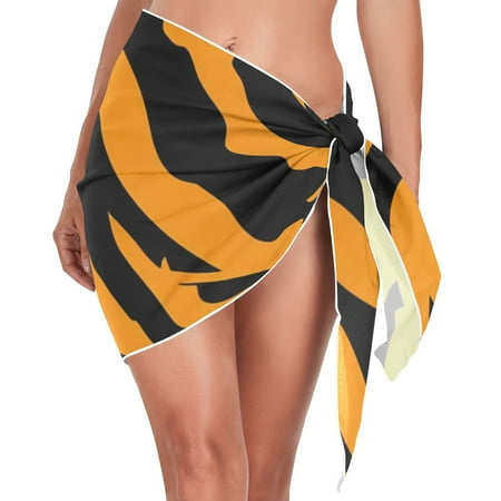 Tiger Print Background Women Coverups Beach Cover Up Chiffon Swimsuit Bikini Wrap Short Skirt Beach Slit Tie Waist