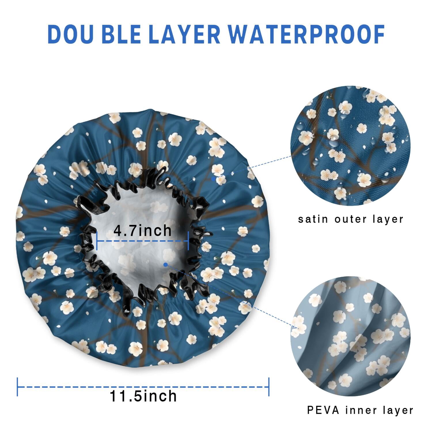 Shower Caps,Pioneer Flower Floral Print Pattern Waterproof Shower Cap for Women 4 Pieces,Double Reusable Hair Cover for Shower PEVA Elastic Stretch Hem
