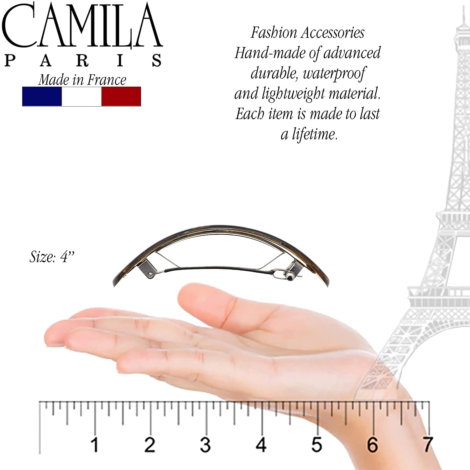 Camila Paris CP3325 French Hair Barrette Oval For Thick Curly Wavy Long Hair, Strong Hold Grip Hair Clips for Women, No Slip Rubberized Metal Clasp, Styling Girls Hair Accessories, Made in France