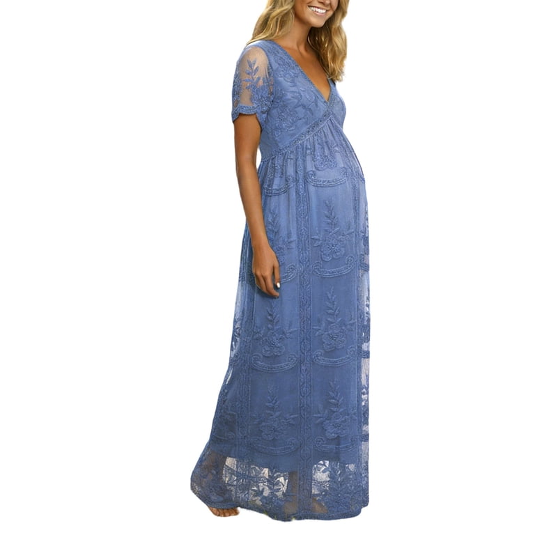 baby shower maternity dress blue Dark Navy Off Shoulder Slit Maxi Maternity Dress for Baby Shower