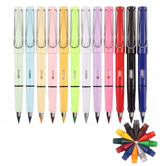 OIUR 12 Pcs Portable Erasable Inkless Pencil Everlasting Pencils with 12 Pcs Replaceable Nibs for Writing And Art Sketch