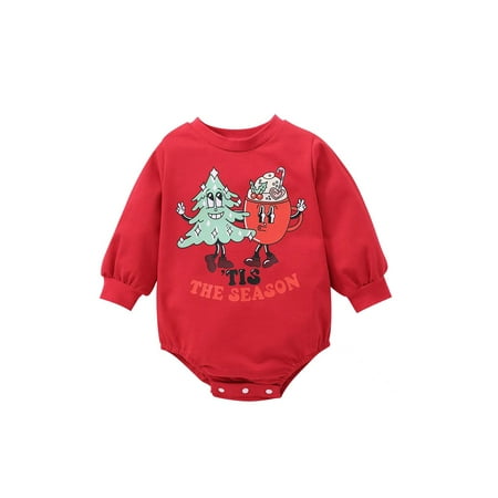

Lieserram Toddler Baby Rompers Casual Christmas Tree Letter Print Long Sleeve Jumpsuit for Newborn Girl Boy