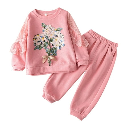 

Rovga Toddler Clothes Sets Girls Spring Autumn O-Neck Long Sleeve Embroidered Floral Printed Sweatshirts Solid Color Pants Girls Outfits Easter Leisure Dailywear