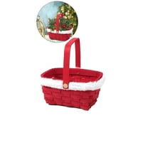 WNFJR Christmas Baskets for Gifts Empty Handmade Woven Gift Basket with Wooden Handle & Soft White Fur Edges Small Storage Container for Xmas Holiday Party Organizing Fruit
